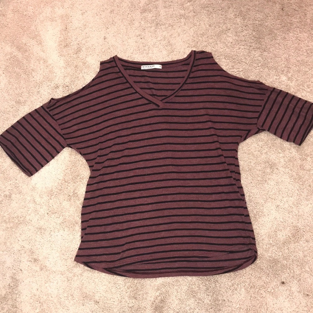 Stateside Shoulder Cut Out Striped T shirt